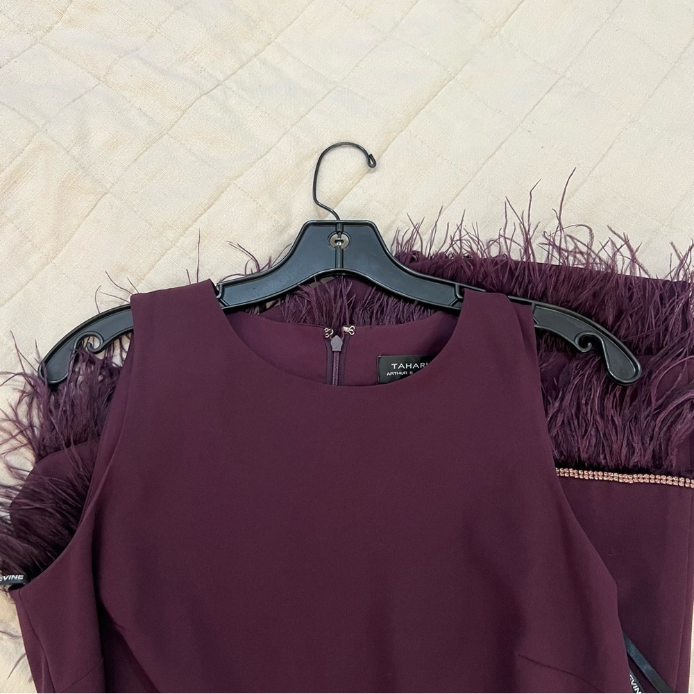 Tahari Purple Dress Feathers and Rhinestones Size 6 - Picture 7 of 10